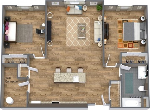 Floor plan for 2 beds, 1 bath, 1108 sqft